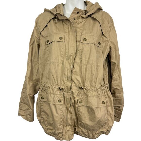 Michael Kors Womens Khaki Barn Field Hooded Lightweight Chore Jacket Beige sz M - Picture 1 of 16